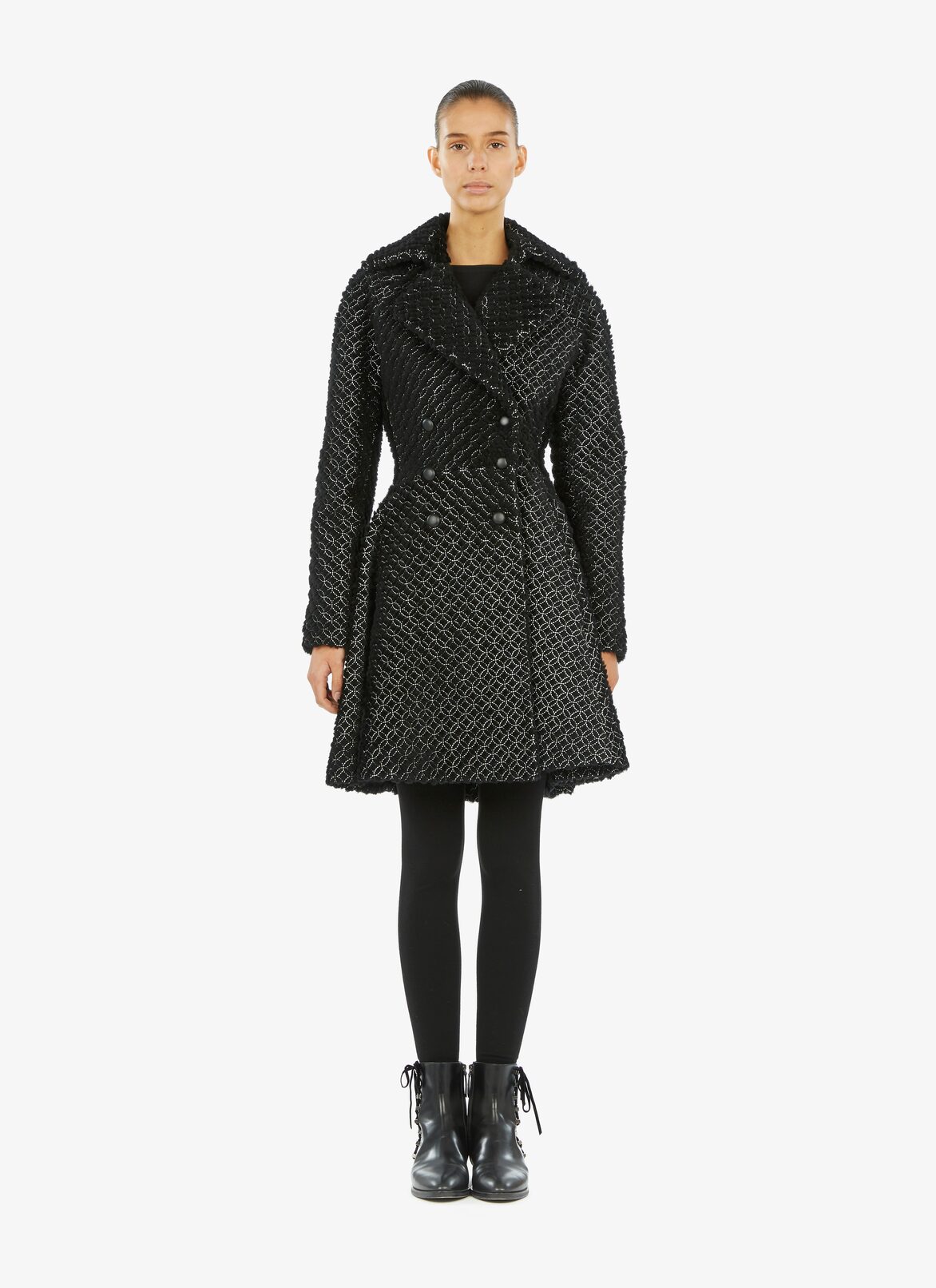 Embroidered Shearling Coat ALAÏA BLACK/WHITE EMBROIDERED SHEARLING COAT